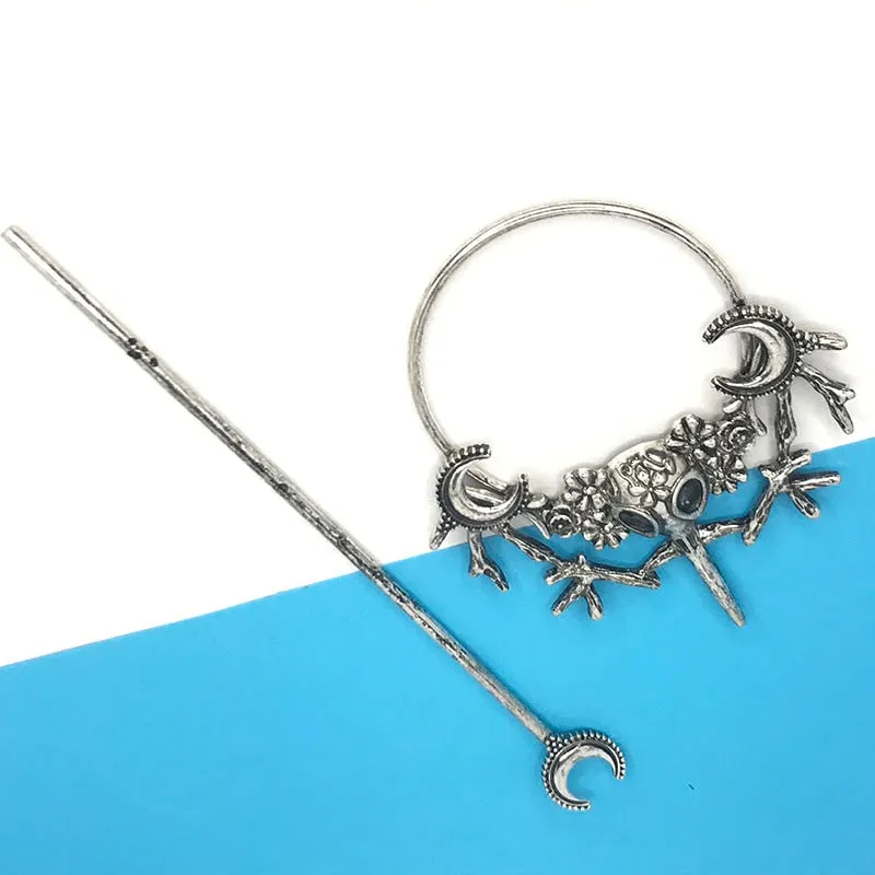 3 Styles Unique Vintage Crow Witch Hair Stick Viking Dragon Moon y2k Accessories Also Can Be Brooch