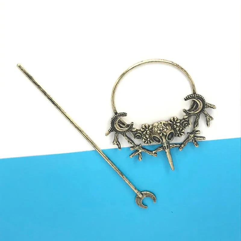 3 Styles Unique Vintage Crow Witch Hair Stick Viking Dragon Moon y2k Accessories Also Can Be Brooch