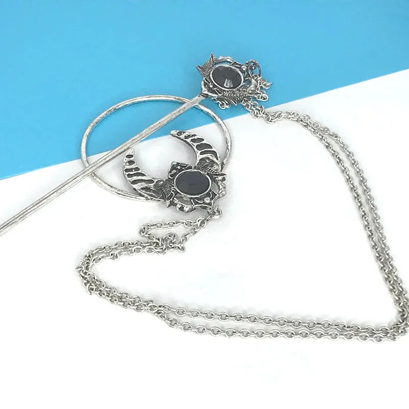 3 Styles Unique Vintage Crow Witch Hair Stick Viking Dragon Moon y2k Accessories Also Can Be Brooch