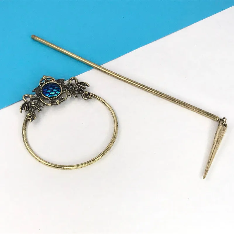 3 Styles Unique Vintage Crow Witch Hair Stick Viking Dragon Moon y2k Accessories Also Can Be Brooch