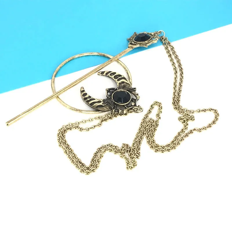 3 Styles Unique Vintage Crow Witch Hair Stick Viking Dragon Moon y2k Accessories Also Can Be Brooch
