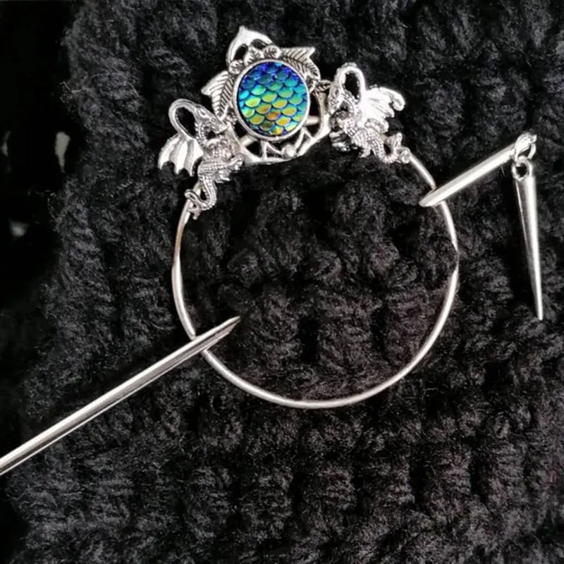 3 Styles Unique Vintage Crow Witch Hair Stick Viking Dragon Moon y2k Accessories Also Can Be Brooch