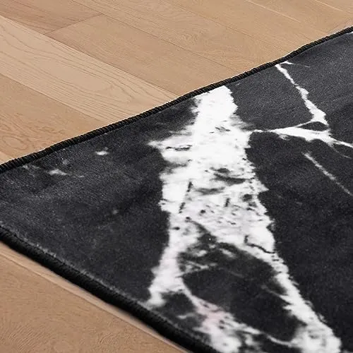 Asrug 2x7 Kitchen Runner Rug, Washable Runners for Hallways, Bathroom Runner Rug, Modern Area Rug, Soft Low-Pile Floor Non Slip Carpet, Black Entryway Rugs Indoor, Mable Design Laundry Room Rug