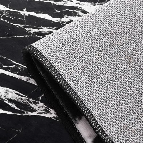 Asrug 2x7 Kitchen Runner Rug, Washable Runners for Hallways, Bathroom Runner Rug, Modern Area Rug, Soft Low-Pile Floor Non Slip Carpet, Black Entryway Rugs Indoor, Mable Design Laundry Room Rug