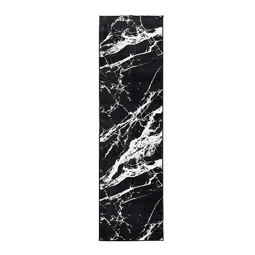 Asrug 2x7 Kitchen Runner Rug, Washable Runners for Hallways, Bathroom Runner Rug, Modern Area Rug, Soft Low-Pile Floor Non Slip Carpet, Black Entryway Rugs Indoor, Mable Design Laundry Room Rug