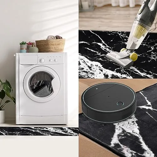 Asrug 2x7 Kitchen Runner Rug, Washable Runners for Hallways, Bathroom Runner Rug, Modern Area Rug, Soft Low-Pile Floor Non Slip Carpet, Black Entryway Rugs Indoor, Mable Design Laundry Room Rug