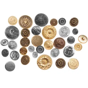 Assorted Vintage Metal Buttons Gold And Silver Tone 12-28mm Diameter - 1/4 Pound Variety Pack