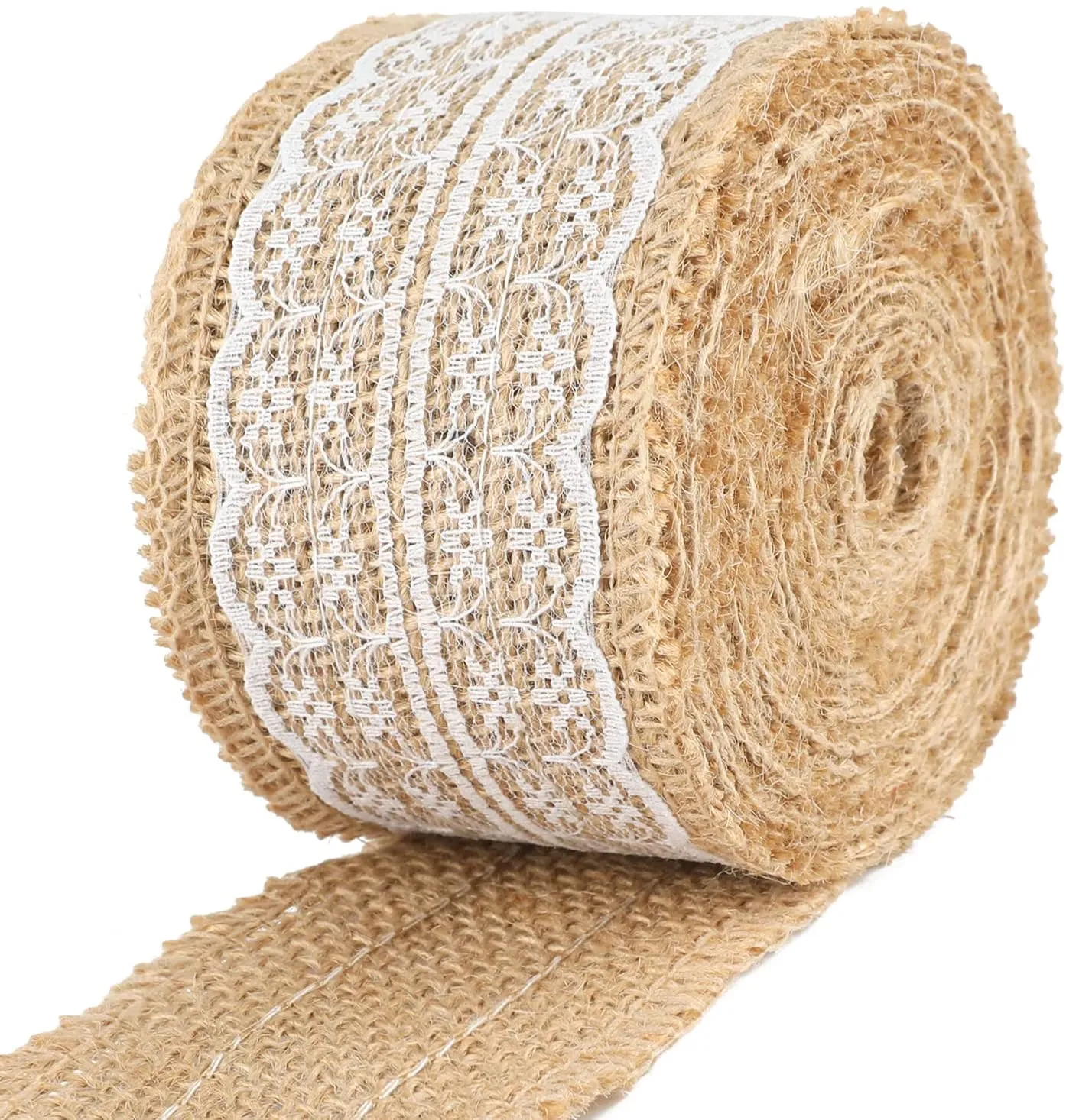 Burlap Ribbon Roll With Lace (4 Colors)