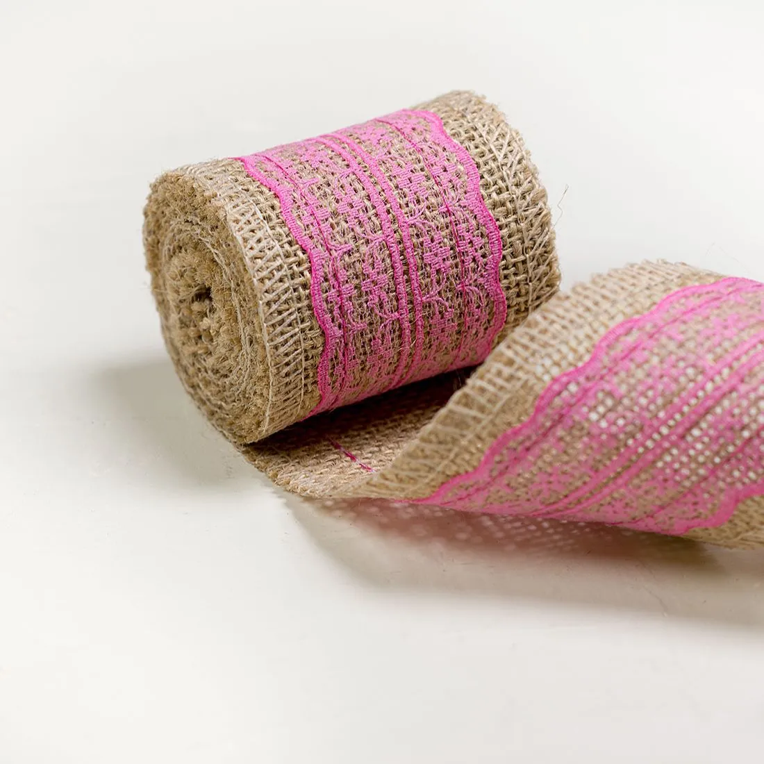 Burlap Ribbon Roll With Lace (4 Colors)