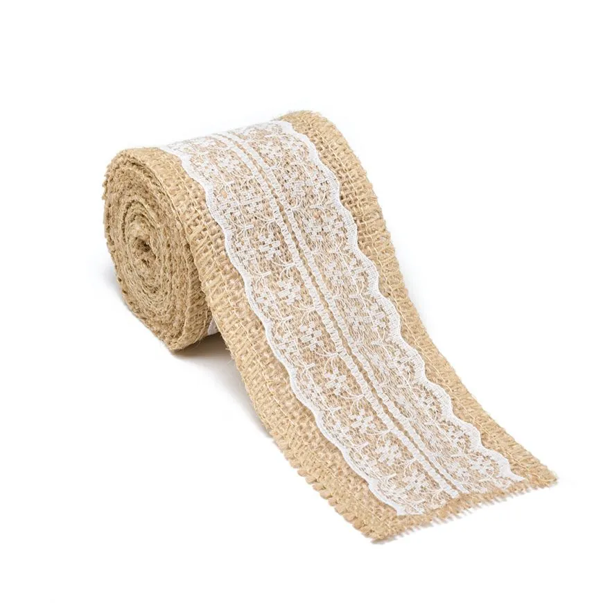Burlap Ribbon Roll With Lace (4 Colors)