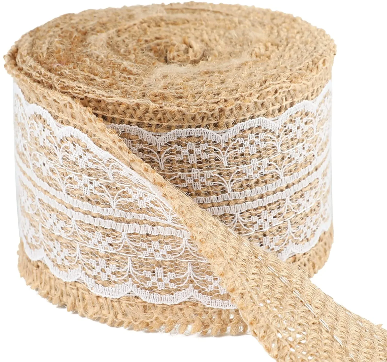 Burlap Ribbon Roll With Lace (4 Colors)