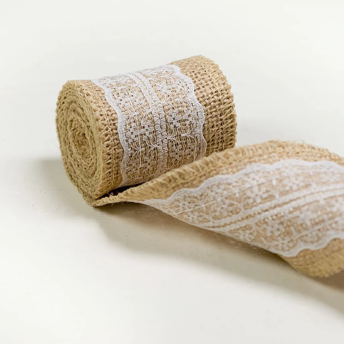 Burlap Ribbon Roll With Lace (4 Colors)