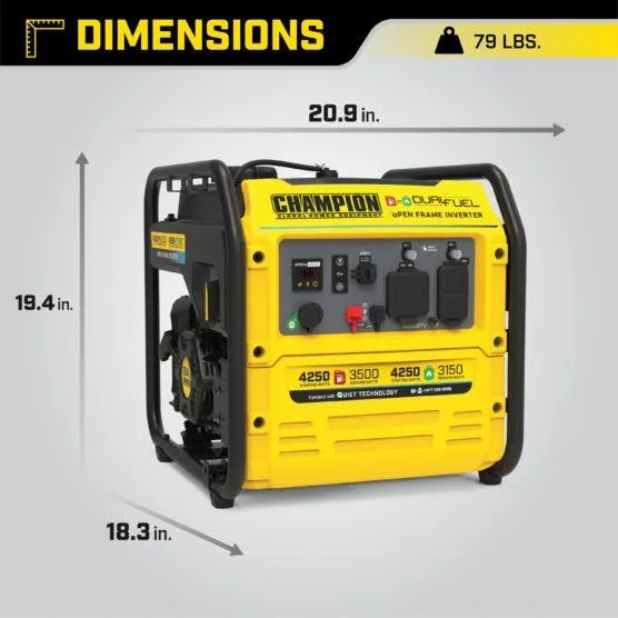 Champion 200977 3500W/4250W Generator Dual Fuel Inverter Open Frame New