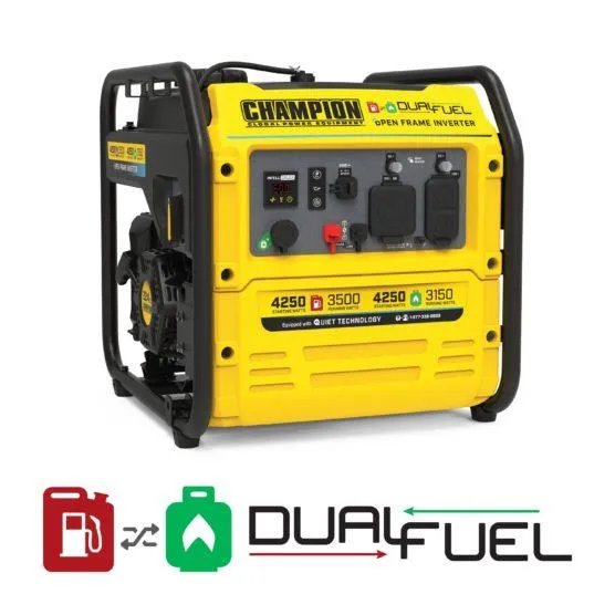 Champion 200977 3500W/4250W Generator Dual Fuel Inverter Open Frame New