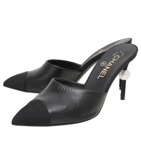 Chanel Black CC Cap Toe Runway Pearl Mules38