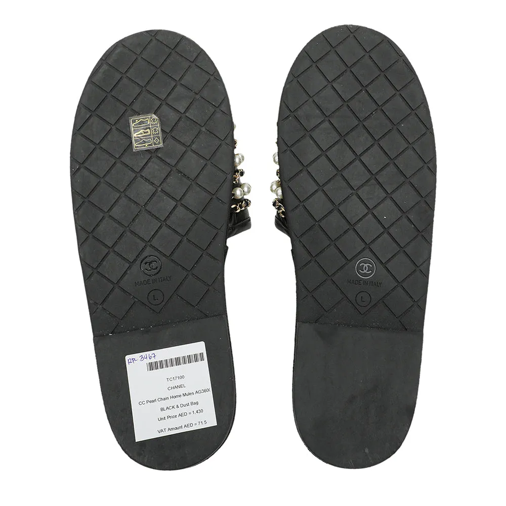 Chanel Black CC Pearl Chain Home Mules Large
