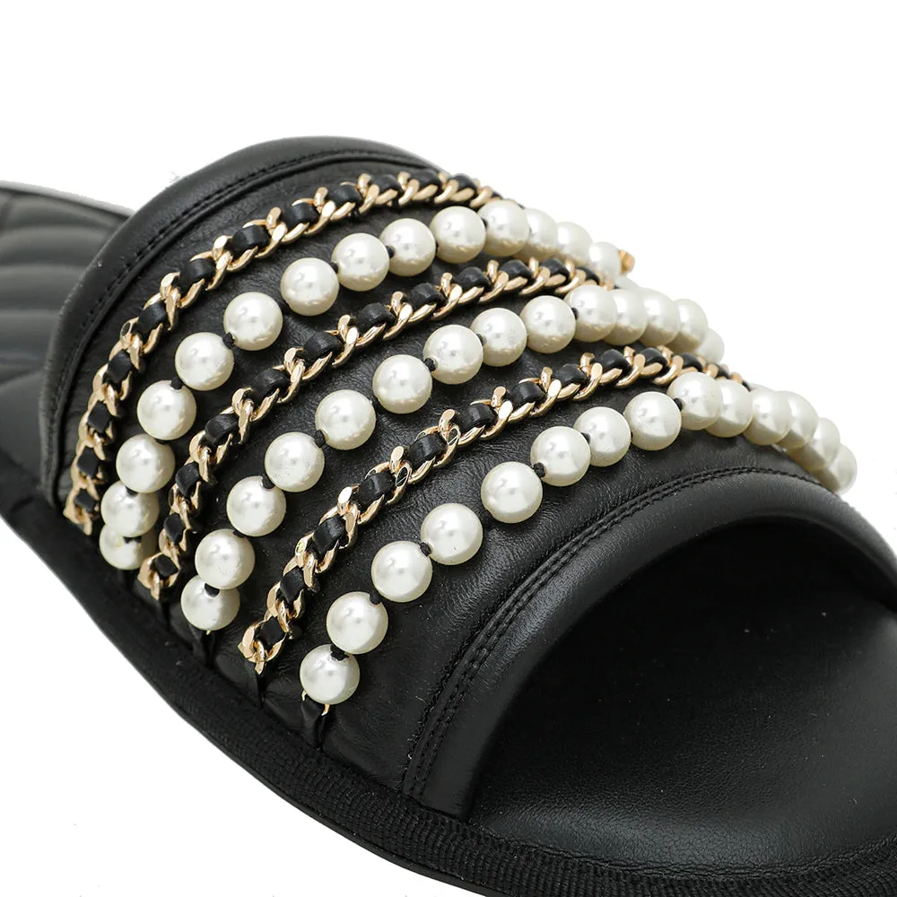 Chanel Black CC Pearl Chain Home Mules Large