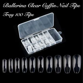COFFIN Nail Tips - Clear Tray 100ct