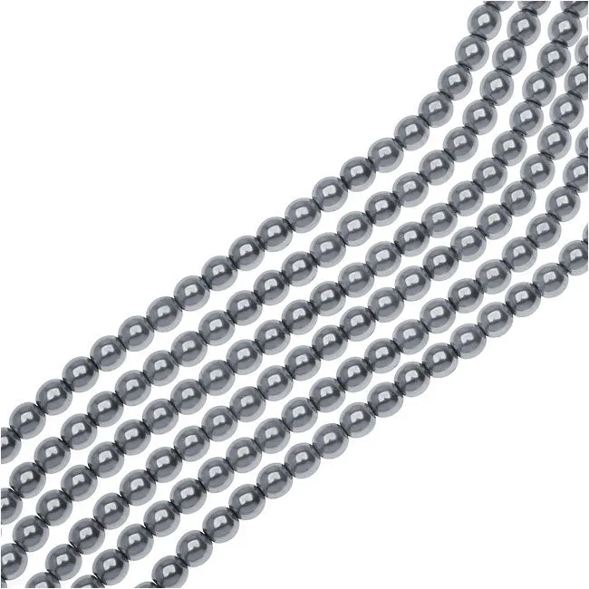 Dazzle It! Czech Glass Pearls, 4mm Round, Gun Metal (1 Strand)