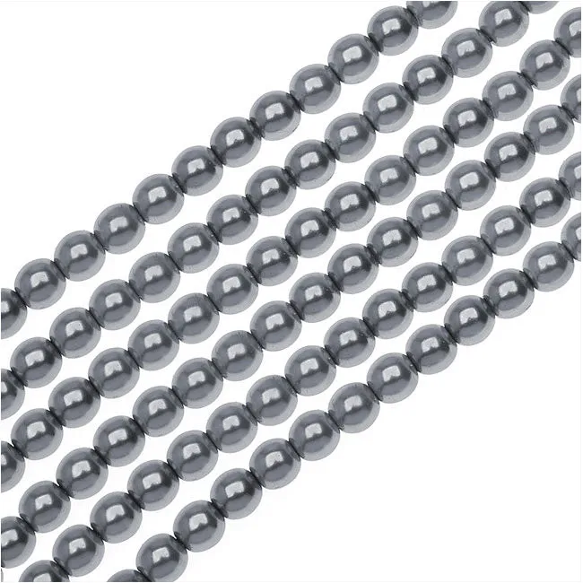 Dazzle It! Czech Glass Pearls, 4mm Round, Gun Metal (1 Strand)