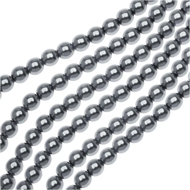 Dazzle It! Czech Glass Pearls, 6mm Round, Gun Metal (1 Strand)