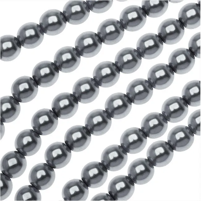 Dazzle It! Czech Glass Pearls, 6mm Round, Gun Metal (1 Strand)