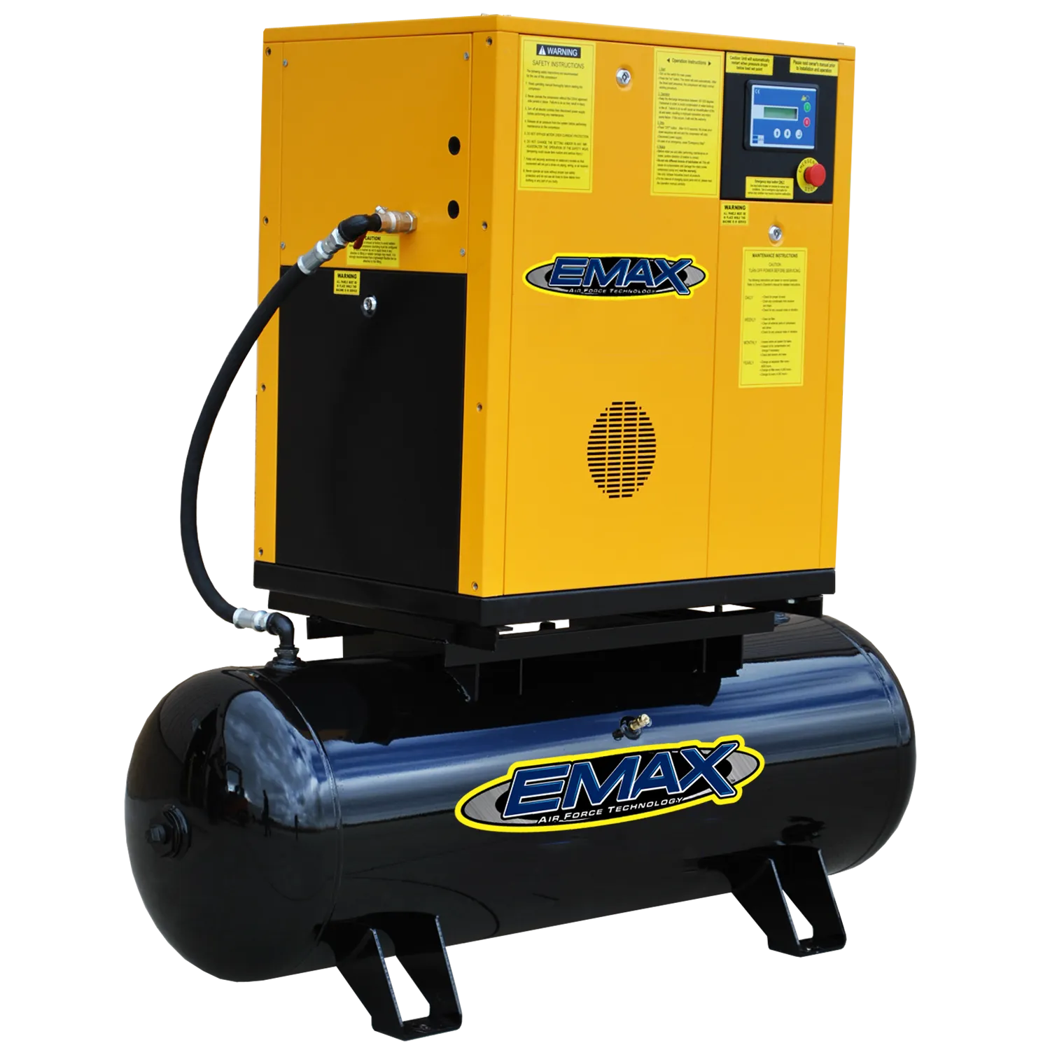 EMAX Industrial Plus 7.5HP 208/230/460V - 3 Phase Rotary Screw Air Compressor - Mounted on 120 gal. Tank (no dryer)