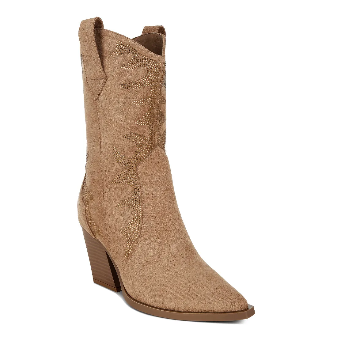 Embellished Rhinestones Calf Boots