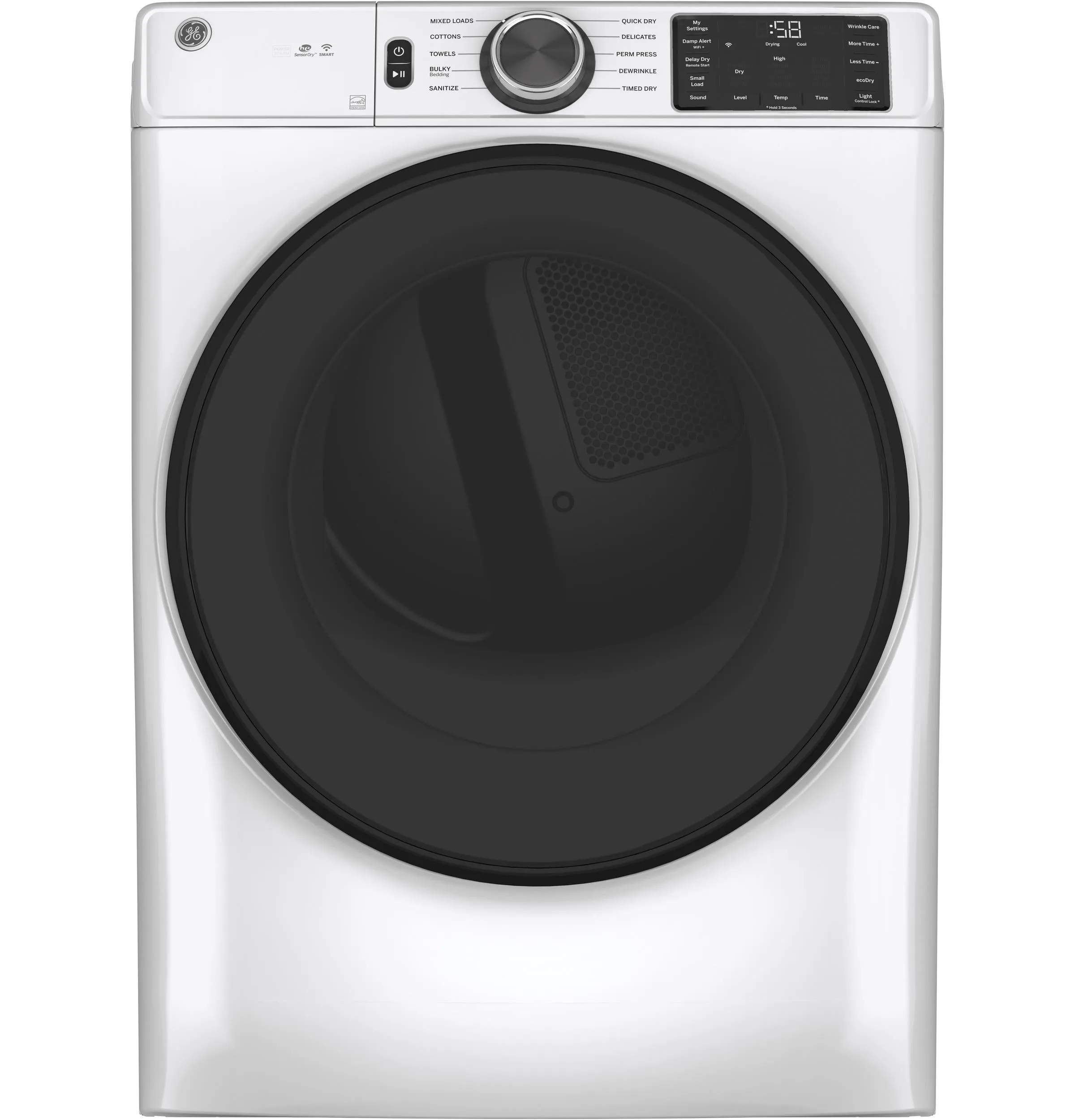 GFD55GSSNWW GE® ENERGY STAR® 7.8 cu. ft. Capacity Smart Front Load Gas Dryer with Sanitize Cycle