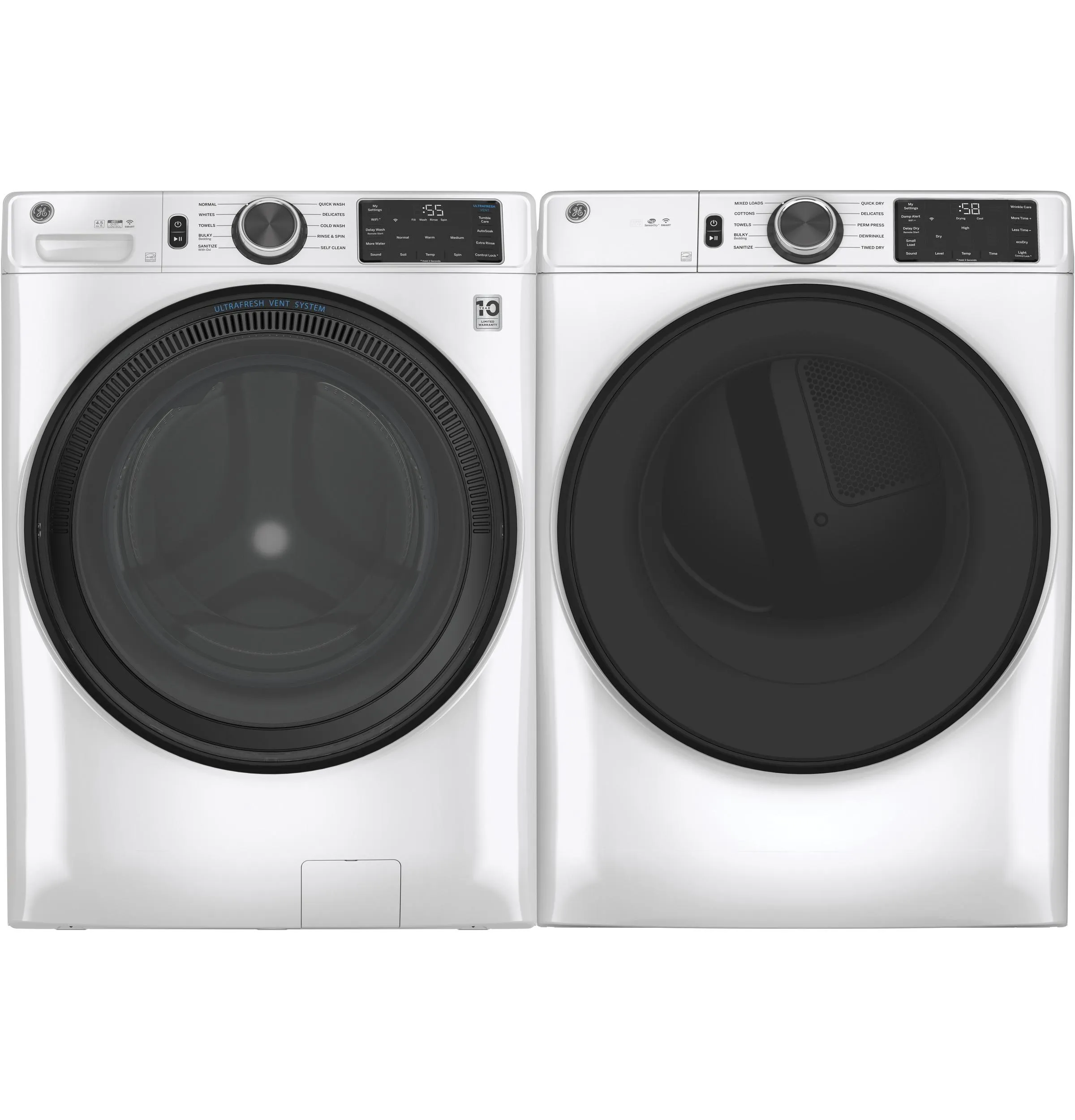 GFD55GSSNWW GE® ENERGY STAR® 7.8 cu. ft. Capacity Smart Front Load Gas Dryer with Sanitize Cycle