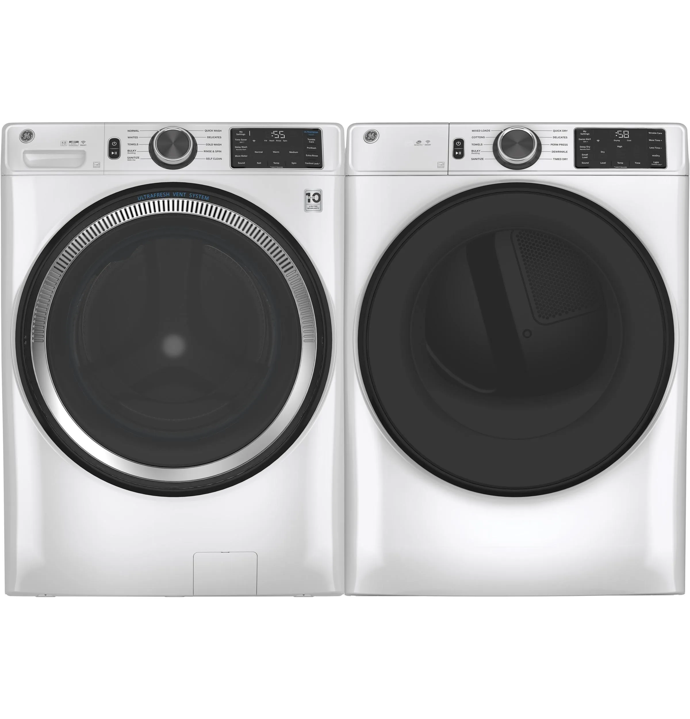 GFD55GSSNWW GE® ENERGY STAR® 7.8 cu. ft. Capacity Smart Front Load Gas Dryer with Sanitize Cycle