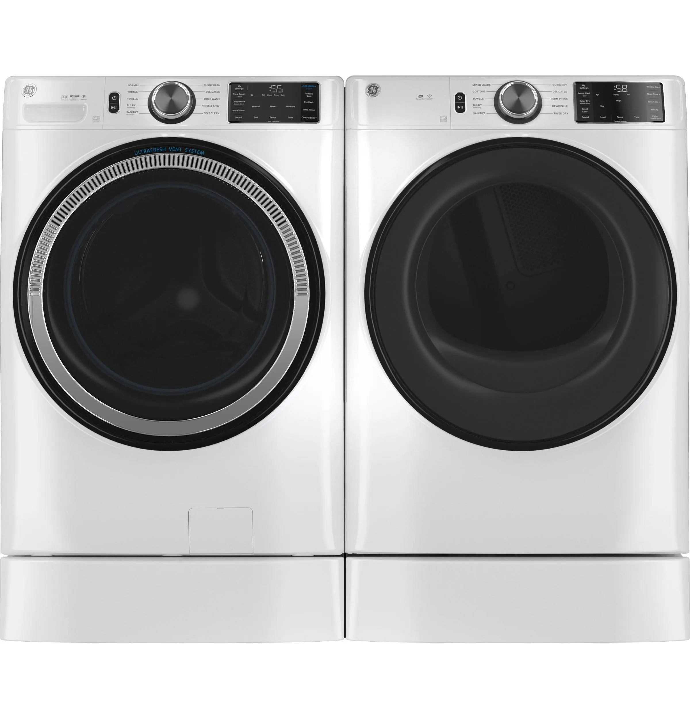 GFD55GSSNWW GE® ENERGY STAR® 7.8 cu. ft. Capacity Smart Front Load Gas Dryer with Sanitize Cycle