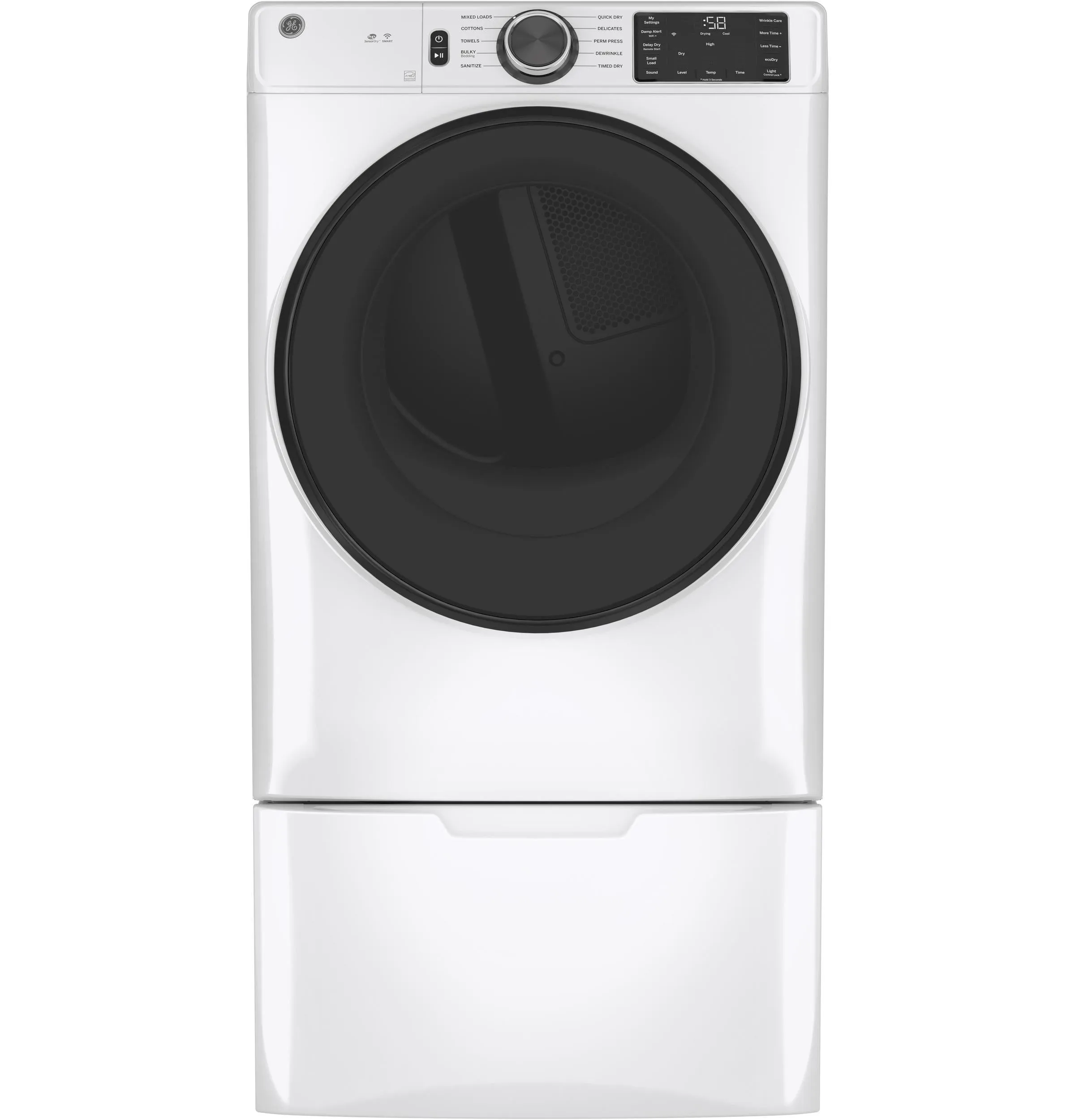 GFD55GSSNWW GE® ENERGY STAR® 7.8 cu. ft. Capacity Smart Front Load Gas Dryer with Sanitize Cycle