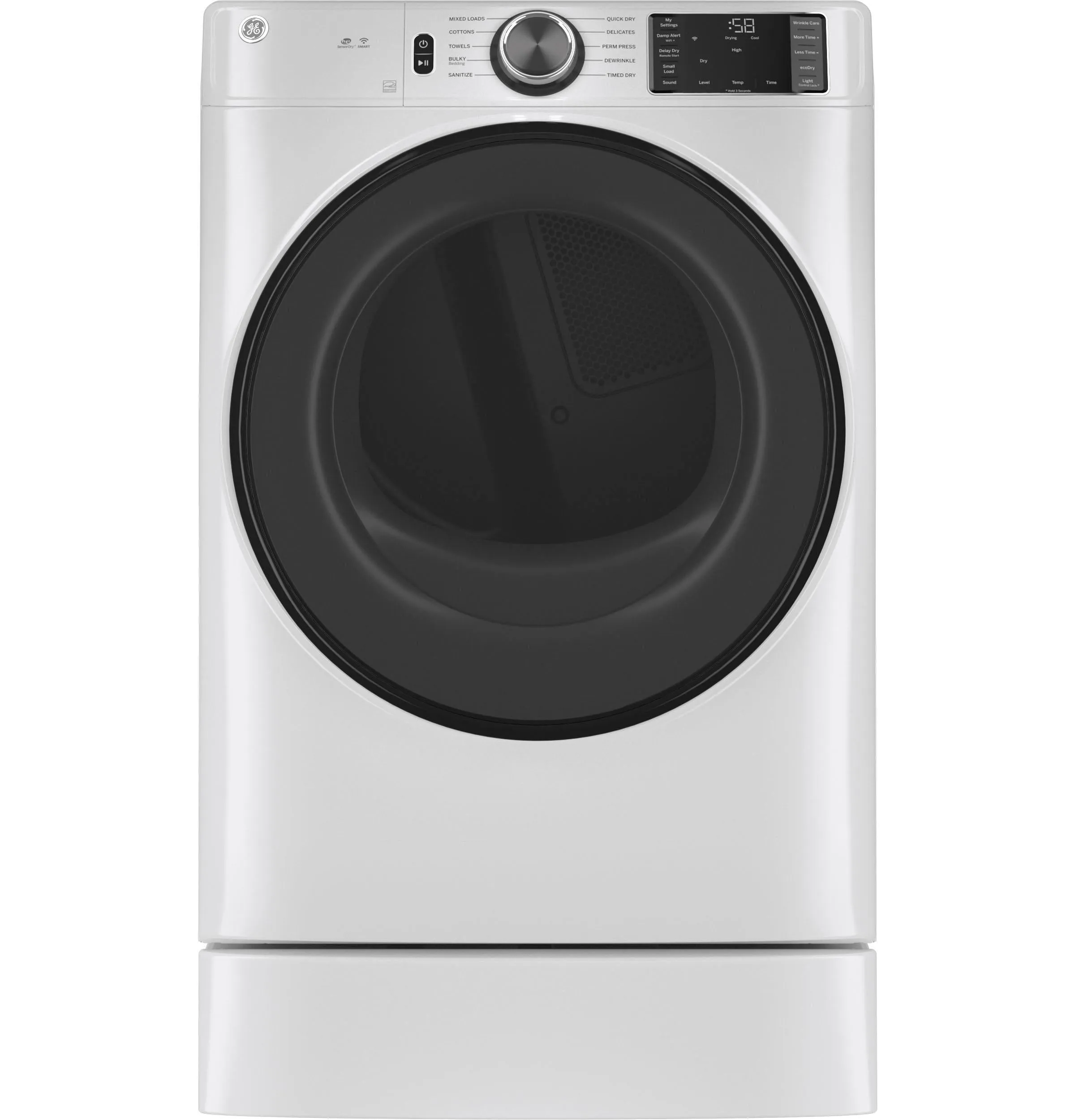 GFD55GSSNWW GE® ENERGY STAR® 7.8 cu. ft. Capacity Smart Front Load Gas Dryer with Sanitize Cycle