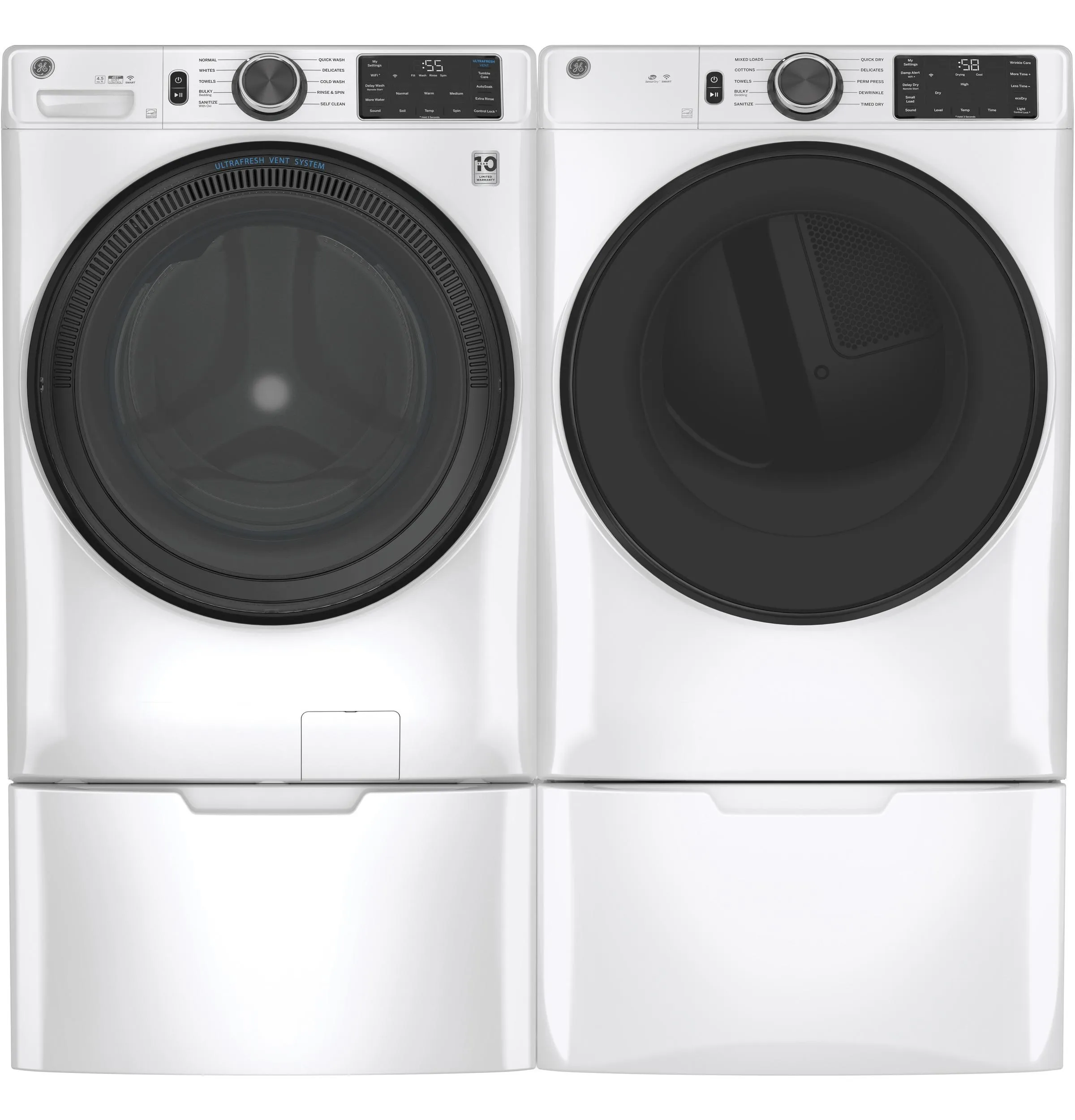 GFD55GSSNWW GE® ENERGY STAR® 7.8 cu. ft. Capacity Smart Front Load Gas Dryer with Sanitize Cycle