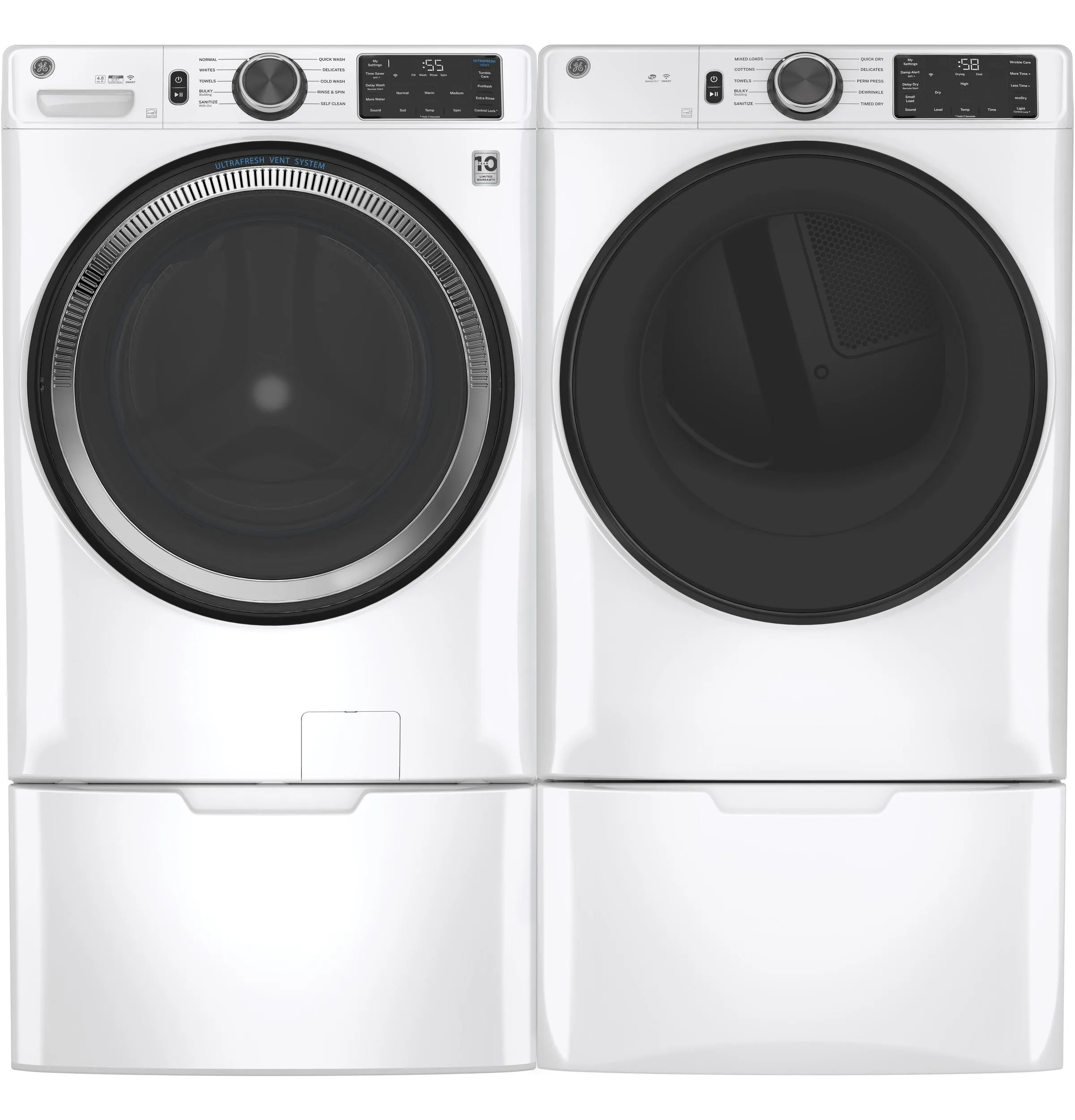 GFD55GSSNWW GE® ENERGY STAR® 7.8 cu. ft. Capacity Smart Front Load Gas Dryer with Sanitize Cycle