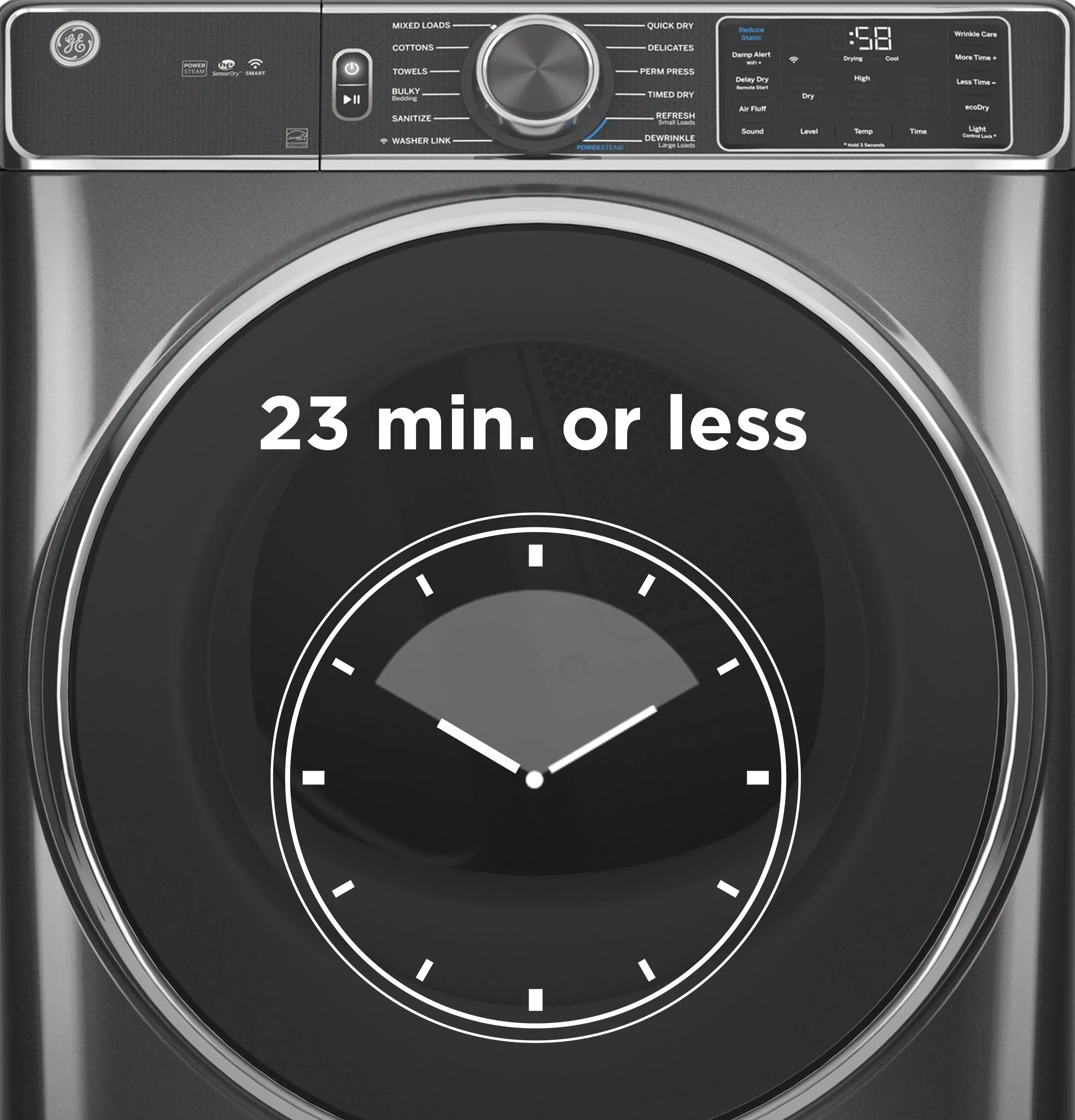 GFD55GSSNWW GE® ENERGY STAR® 7.8 cu. ft. Capacity Smart Front Load Gas Dryer with Sanitize Cycle