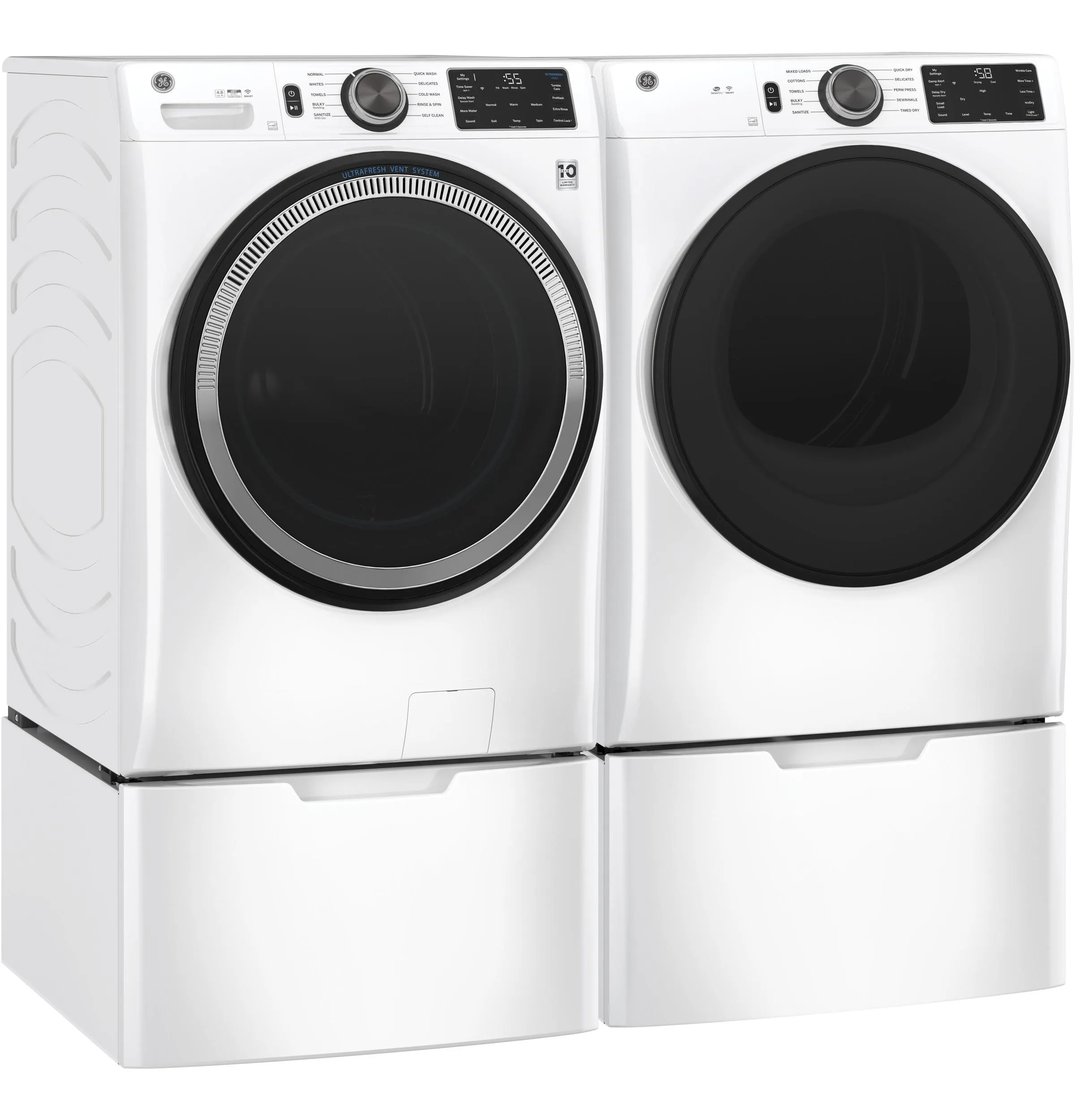 GFD55GSSNWW GE® ENERGY STAR® 7.8 cu. ft. Capacity Smart Front Load Gas Dryer with Sanitize Cycle
