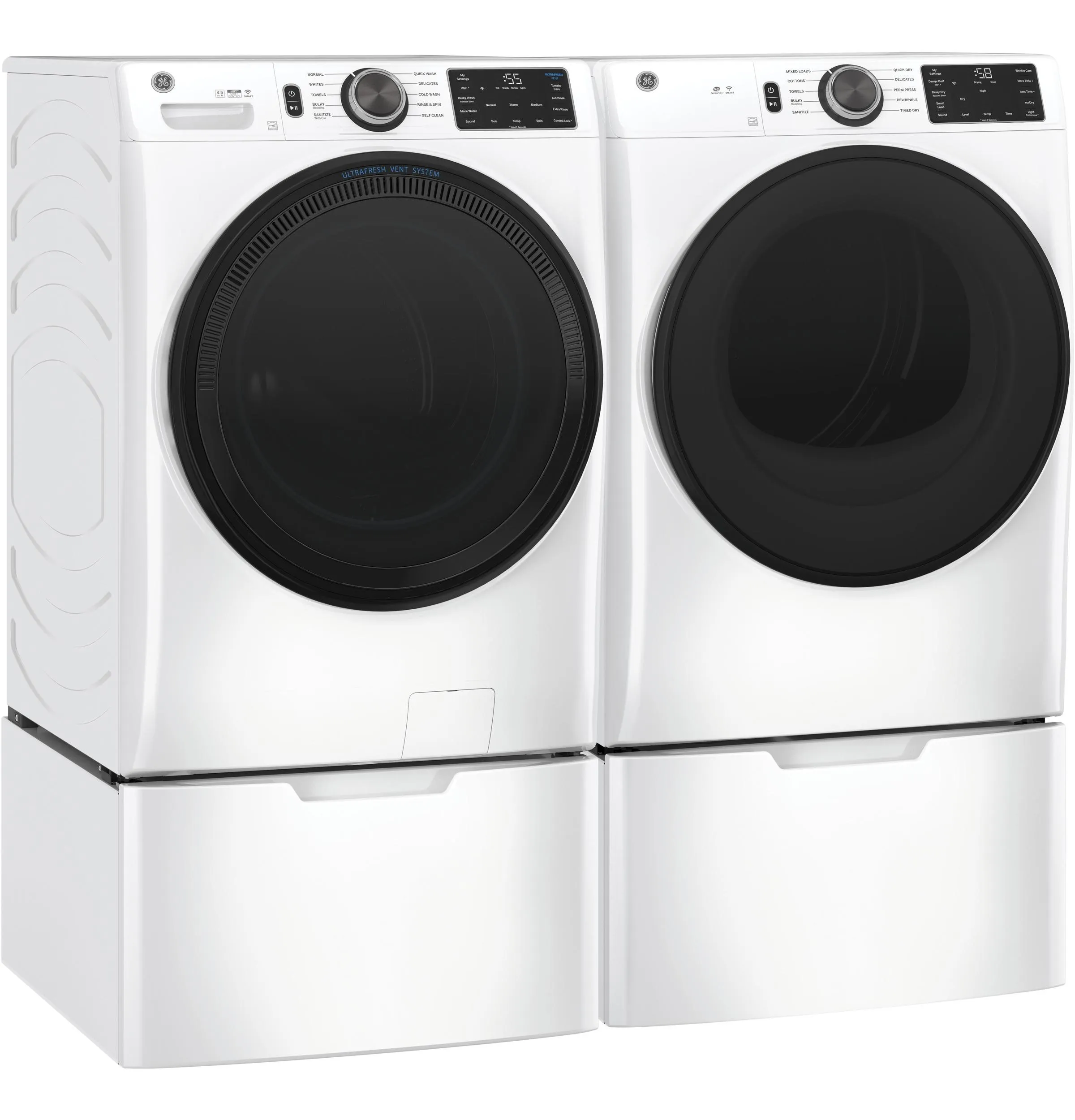 GFD55GSSNWW GE® ENERGY STAR® 7.8 cu. ft. Capacity Smart Front Load Gas Dryer with Sanitize Cycle
