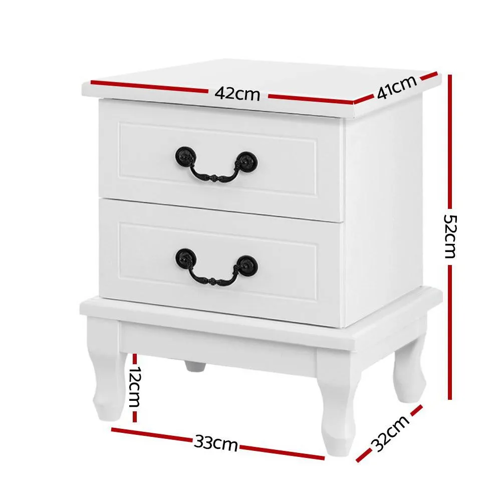 Kubi Bedside Table with 2 Drawers - White