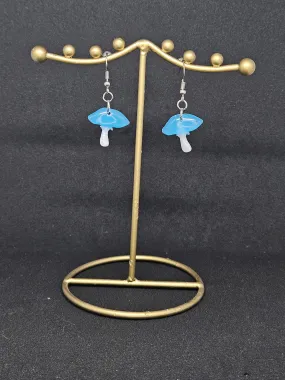 Mini blue glow-in-the-dark mushroom earrings
