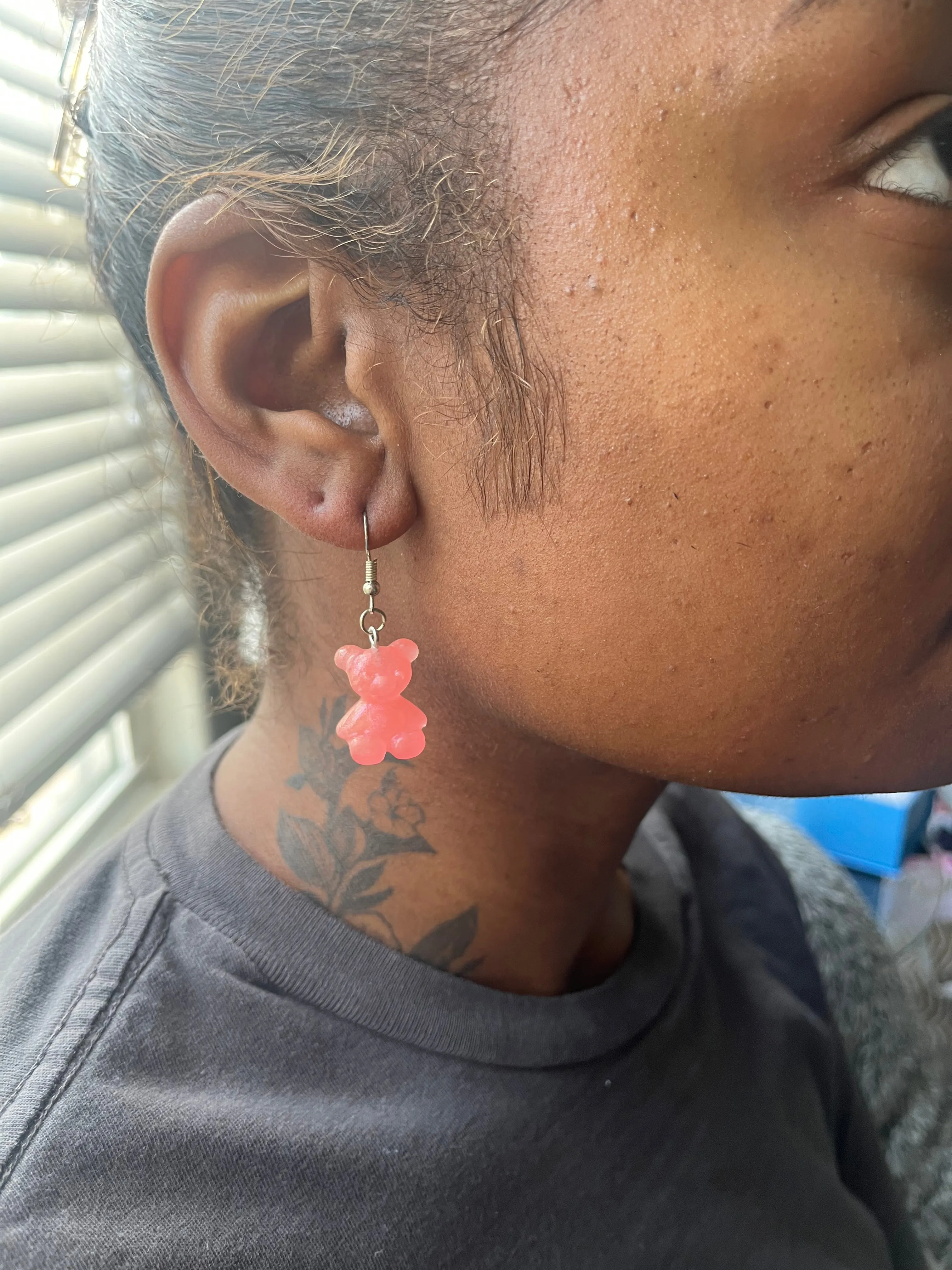 Pink Glow-in-the-Dark Gummy Bear Earrings