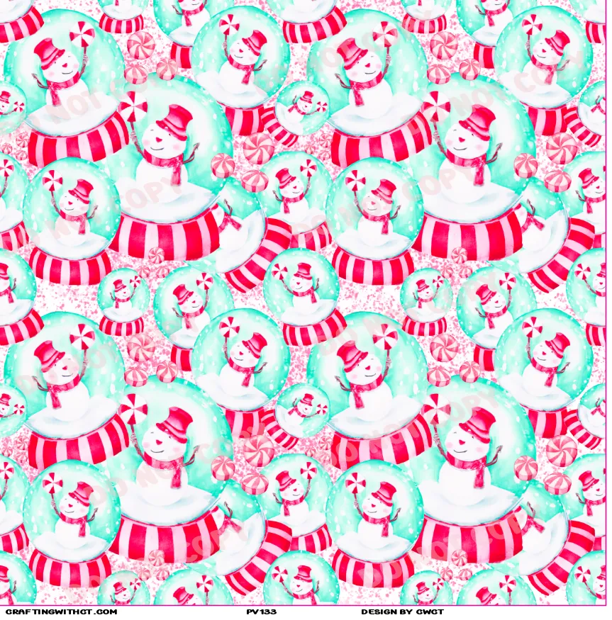 PV133 peppermint snowmen vinyl sheet