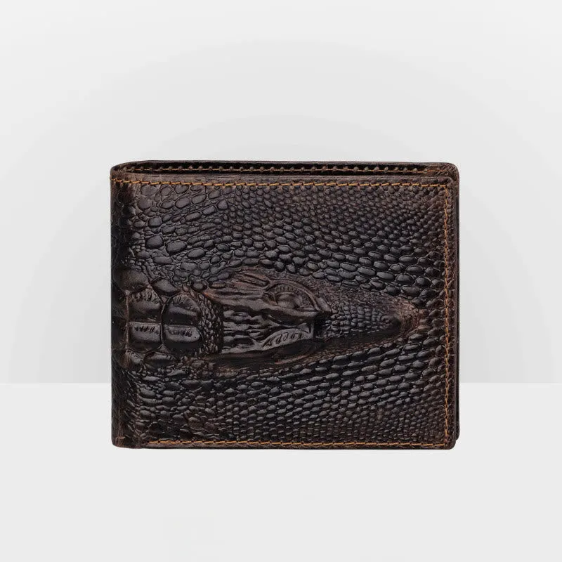 Real Leather Crocodile Engraved Wallet Retro Bifold Wallet