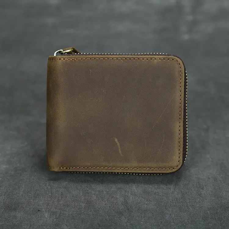 Retro Leather Wallet Multifunctional Small Zipper Purse For Men
