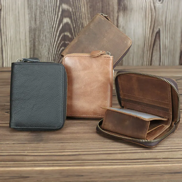 Retro Leather Wallet Multifunctional Small Zipper Purse For Men