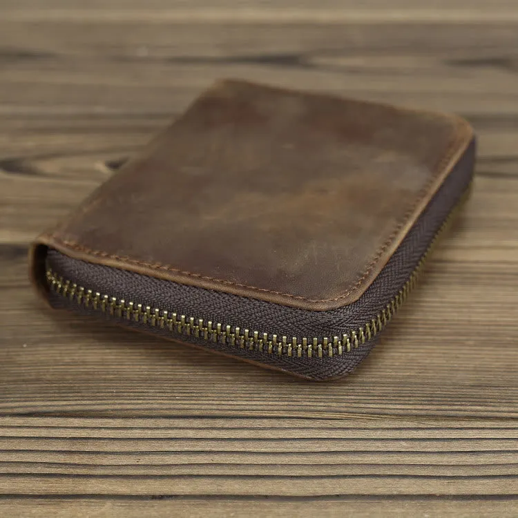 Retro Leather Wallet Multifunctional Small Zipper Purse For Men