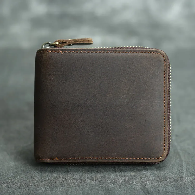 Retro Leather Wallet Multifunctional Small Zipper Purse For Men