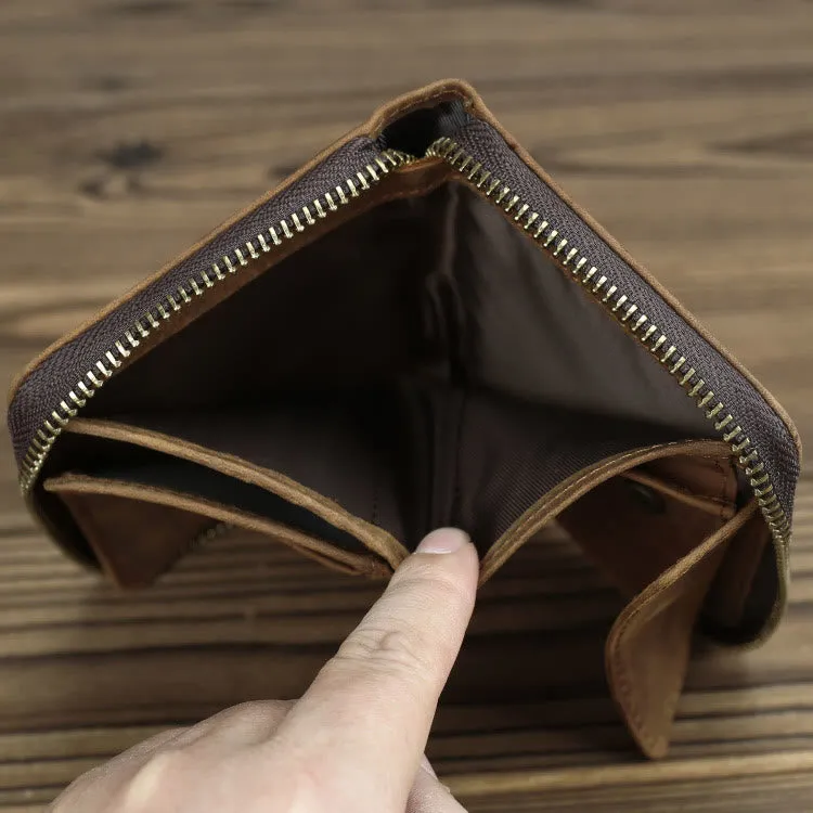 Retro Leather Wallet Multifunctional Small Zipper Purse For Men