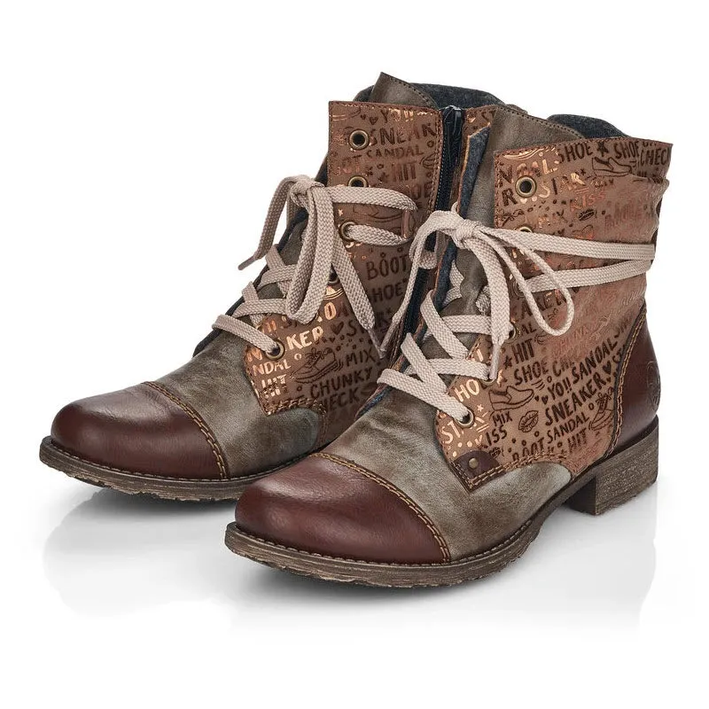 RIEKER LACE UP BOOTIE SHOW LOVER BRANDY - WOMENS